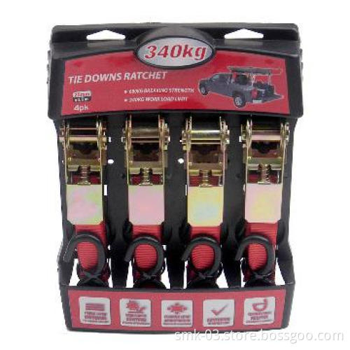 4PK 25mmX3.6m 340kgs Ratchet Tie Down